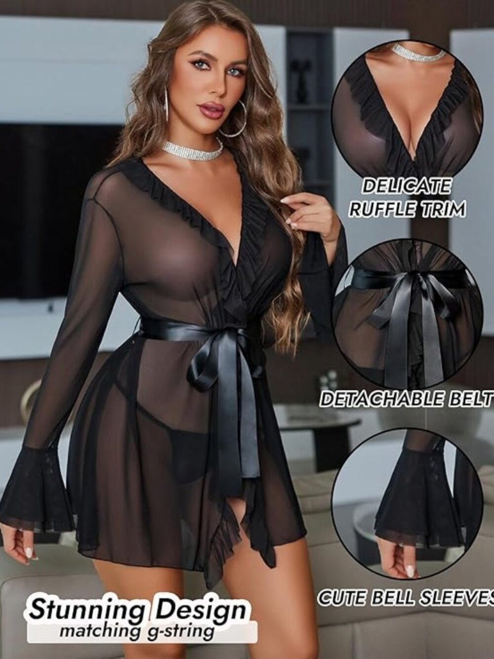 BRAND NEW Mesh Lingerie Robe Set - Picture 2 of 3